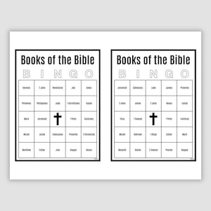 600 Bible Bingo Cards, 1, 2, and 4 Per Page, Pdf Download, Books of the Bible Game for Kids Adults, Christian Sunday School Memory Game