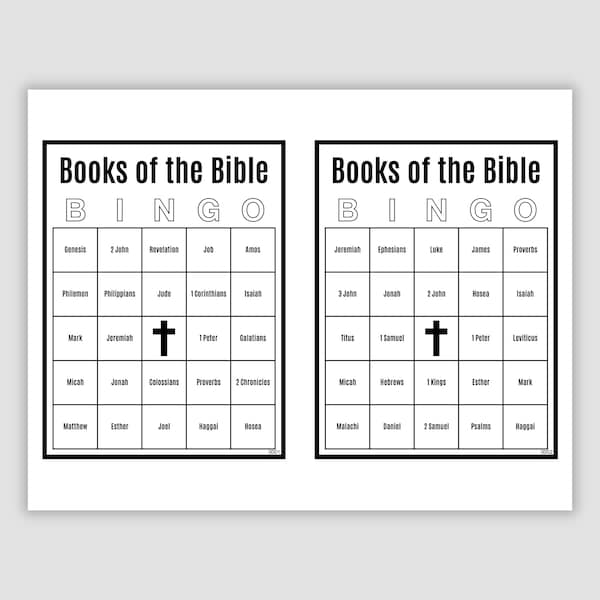 600 Bible Bingo Cards, 1, 2, and 4 Per Page, Pdf Download, Books of the Bible Game for Kids Adults, Christian Sunday School Memory Game