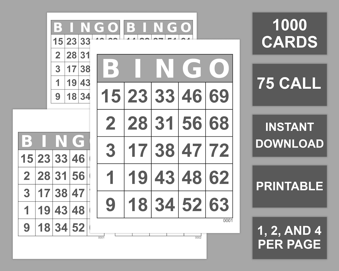 1000 Bingo Cards Pdf Download Large Print No Free Space 1 - Etsy