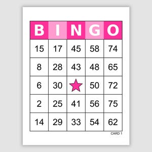 600 Bingo Cards Pdf Download, 1, 2, 4, and 6 Per Page, Instant Printable Fun Party Game, Simple Colorful, Large Print Bingo, Pink