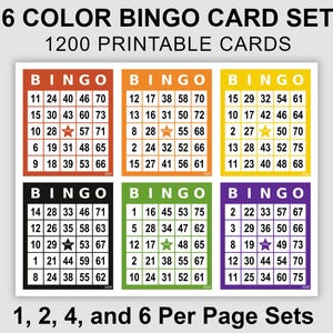 1200 Bingo Cards Pdf Download, 1, 2, 4, and 6 Per Page, Instant Printable Fun Party Game, Colorful Bingo Cards for Fall, Halloween, Fiesta!