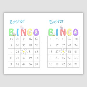 Easter Bingo Cards, 200 cards, 2 per page, 75 call, Instant pdf download, bunnies