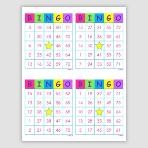 1000 Bingo Cards Pdf Download, 1, 2, and 4 per page, Instant Printable Fun Party Game, Colorful
