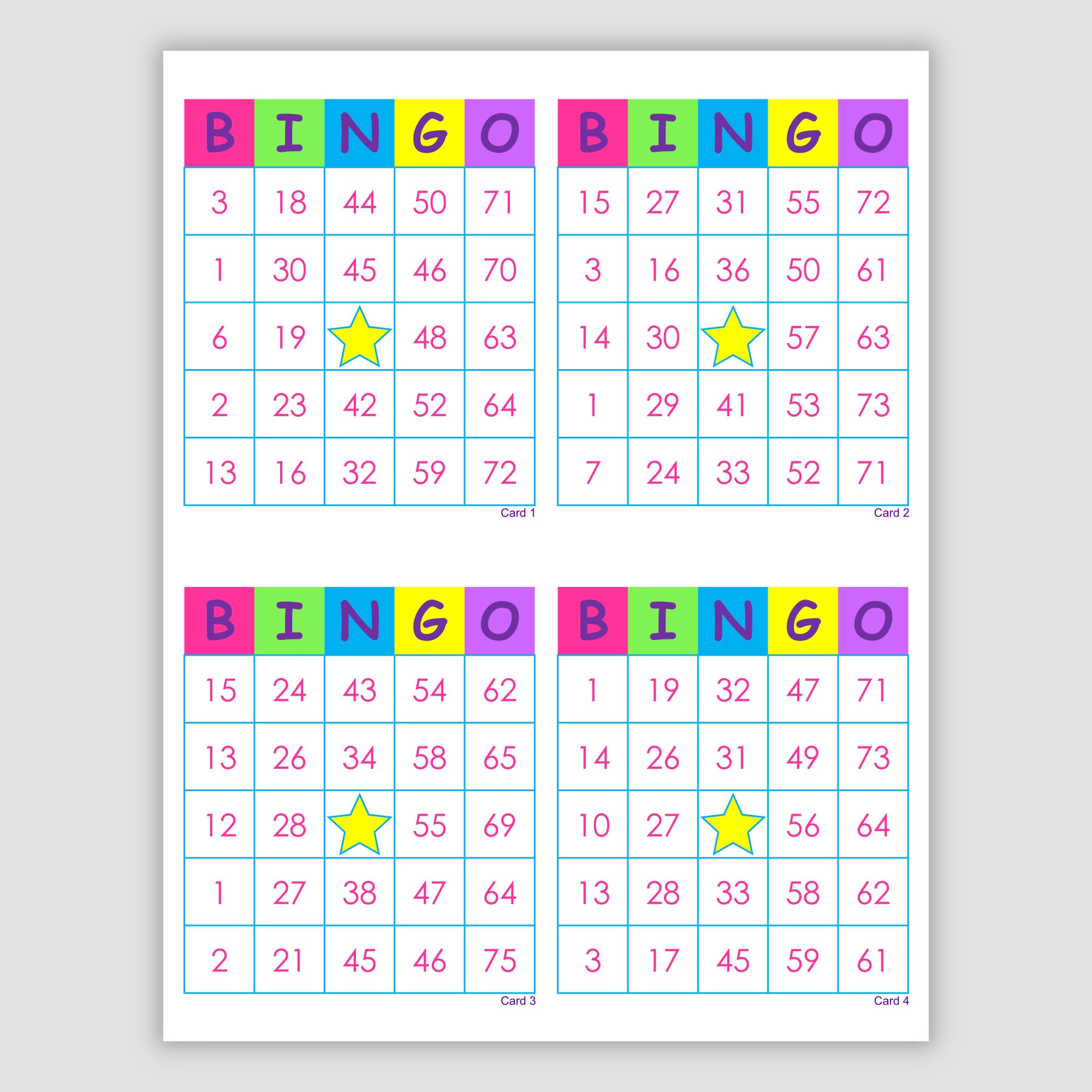 1000 bingo cards pdf download, 1, 2, and 4 per page, instant