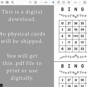 100 Printable Bingo Cards Pdf Download, 1, 2, and 4 per Page, Instant ...