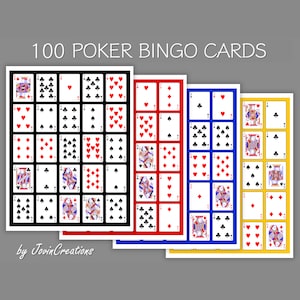 100 Poker Bingo Cards Set 2, 4 Colors, Pdf Download, Instant Printable Fun Party Game
