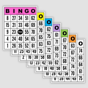 1400 Jumbo Bingo Cards Pdf Download, 1 Per Page, 7 Colors, Instant Printable Fun Party Game
