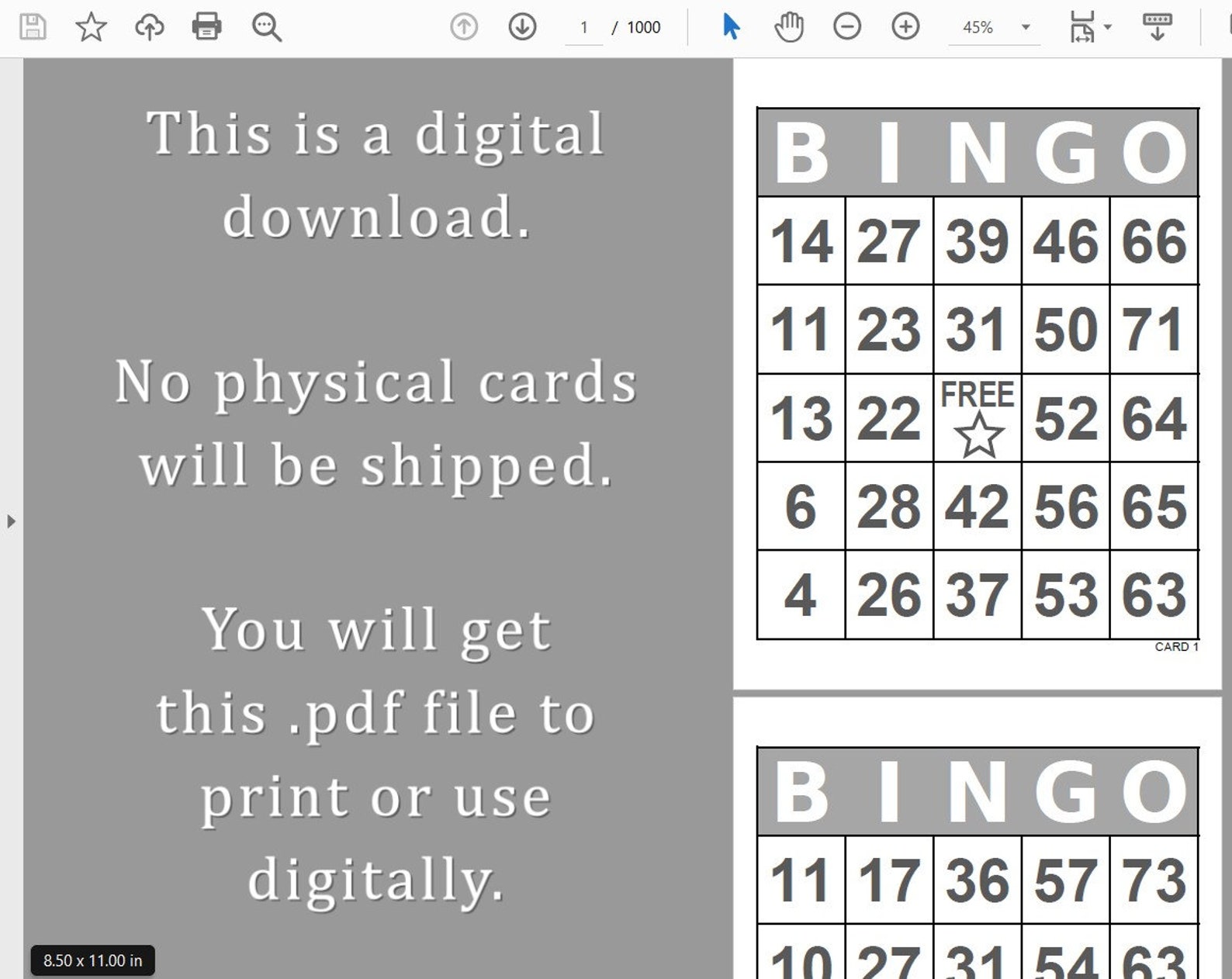 1000 Bingo Cards Pdf Download, 1, 2, and 4 per Page, Large Print ...