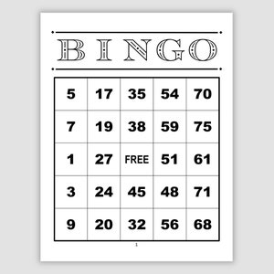 1000 Bingo Cards Pdf Download, 1 Per Page, Instant Printable Fun Party Game, minimalist ink saving printer friendly file