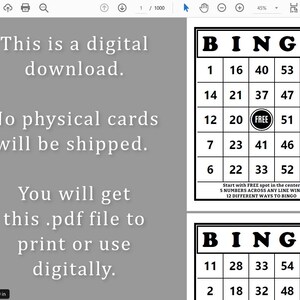 1000 Bingo Cards Pdf Download, 1, 2, and 4 per Page, Large Print, 75 ...