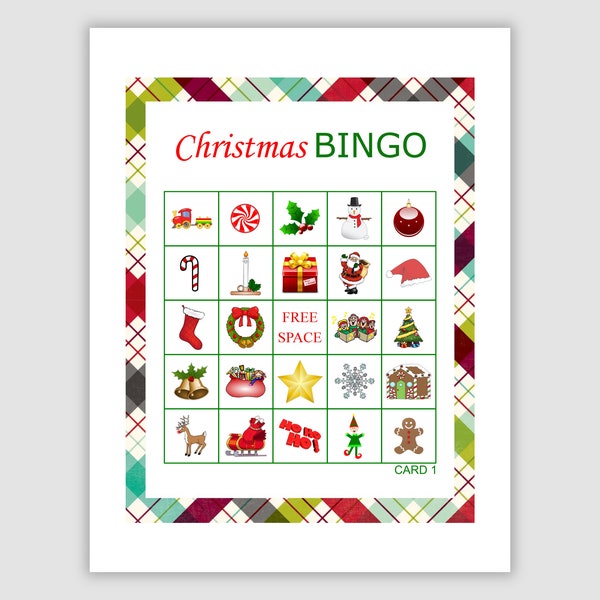 50 Christmas Bingo Cards Pdf Download, 1 per page, Instant Printable Fun Party Game