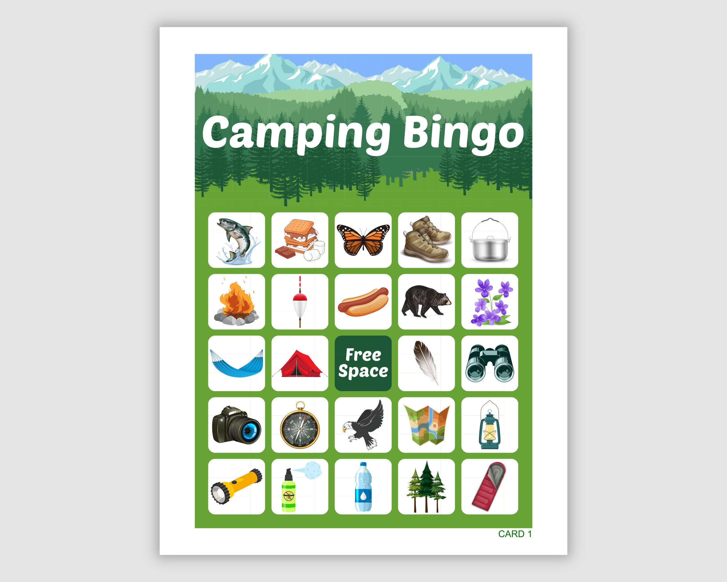 100 Camping Bingo Cards PDF Download, 1 and 2 per Page, Instant ...