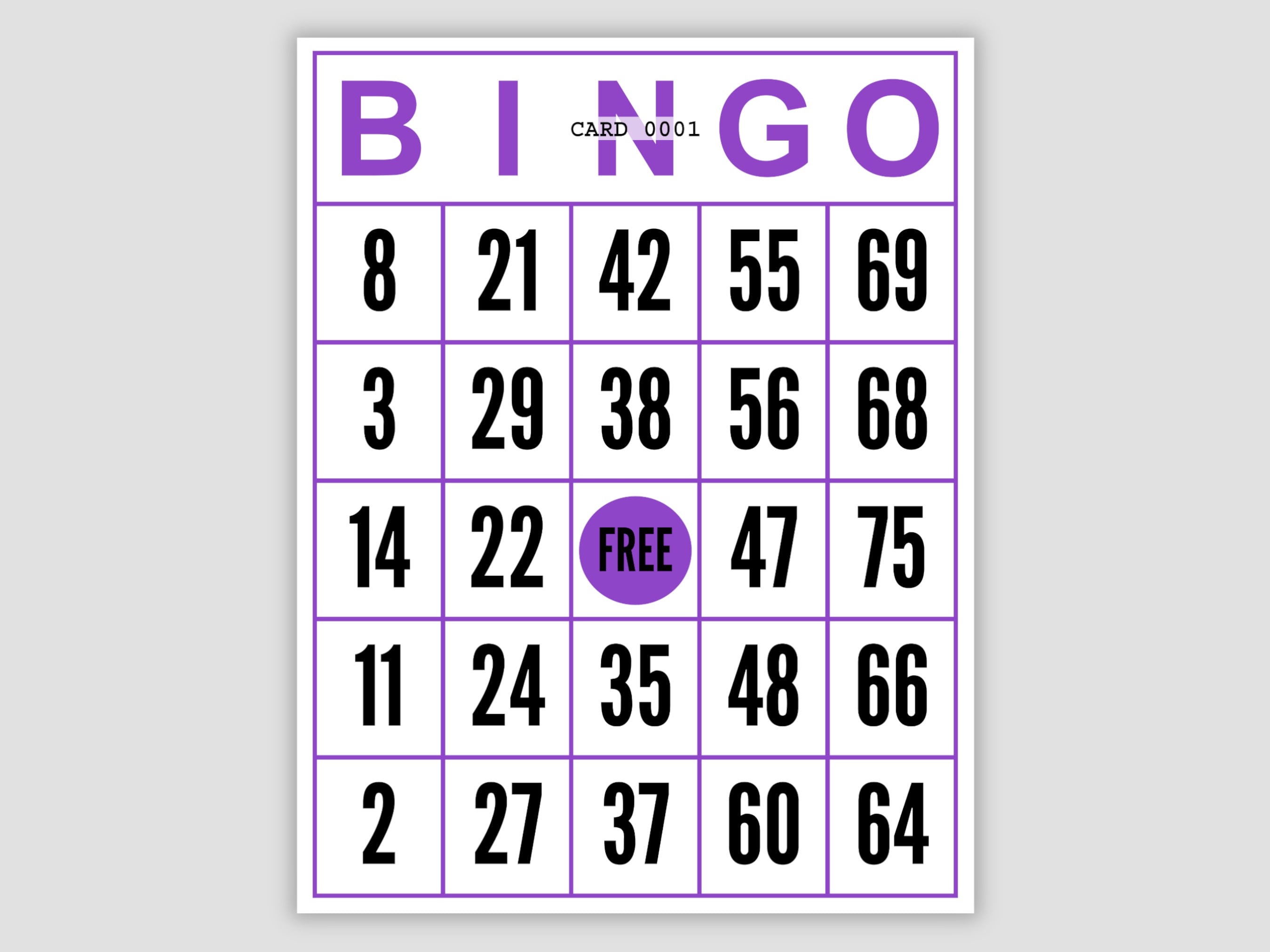 1000 Jumbo Bingo Cards Pdf Download, 1 per Page, Instant Printable