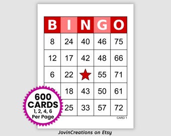 600 Bingo Cards Pdf Download, 1, 2, 4, and 6 per Page, Instant