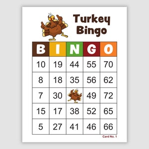 500 Turkey Bingo Cards, 1, 2, and 4 Per Page, Instant Printable Fun Fall Bingo or Thanksgiving Party Game Holiday Bingo Cards Pdf Download