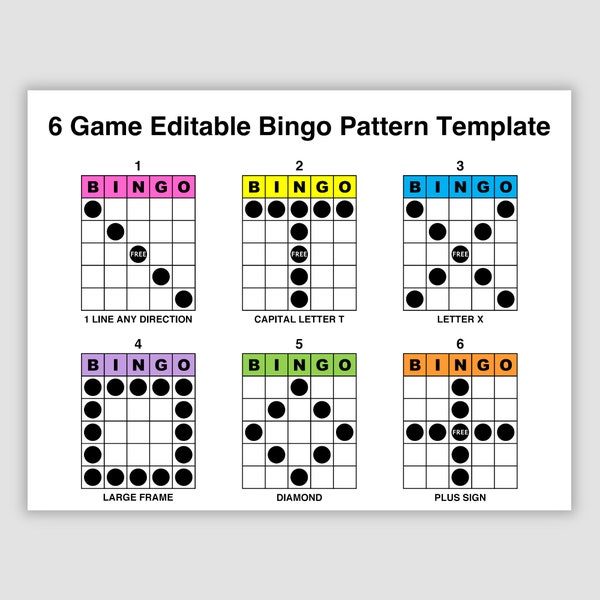 Editable Bingo Pattern Program Flyer, Easily Create Your Own 6 Game Patterns Using my Editable Adobe Fillable Form Pdf Template, PC Required