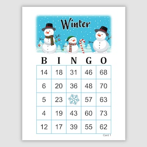 100 Winter Bingo Cards Pdf Download, 1 and 2 Per Page, Instant Printable Fun Party Game, Snowmen
