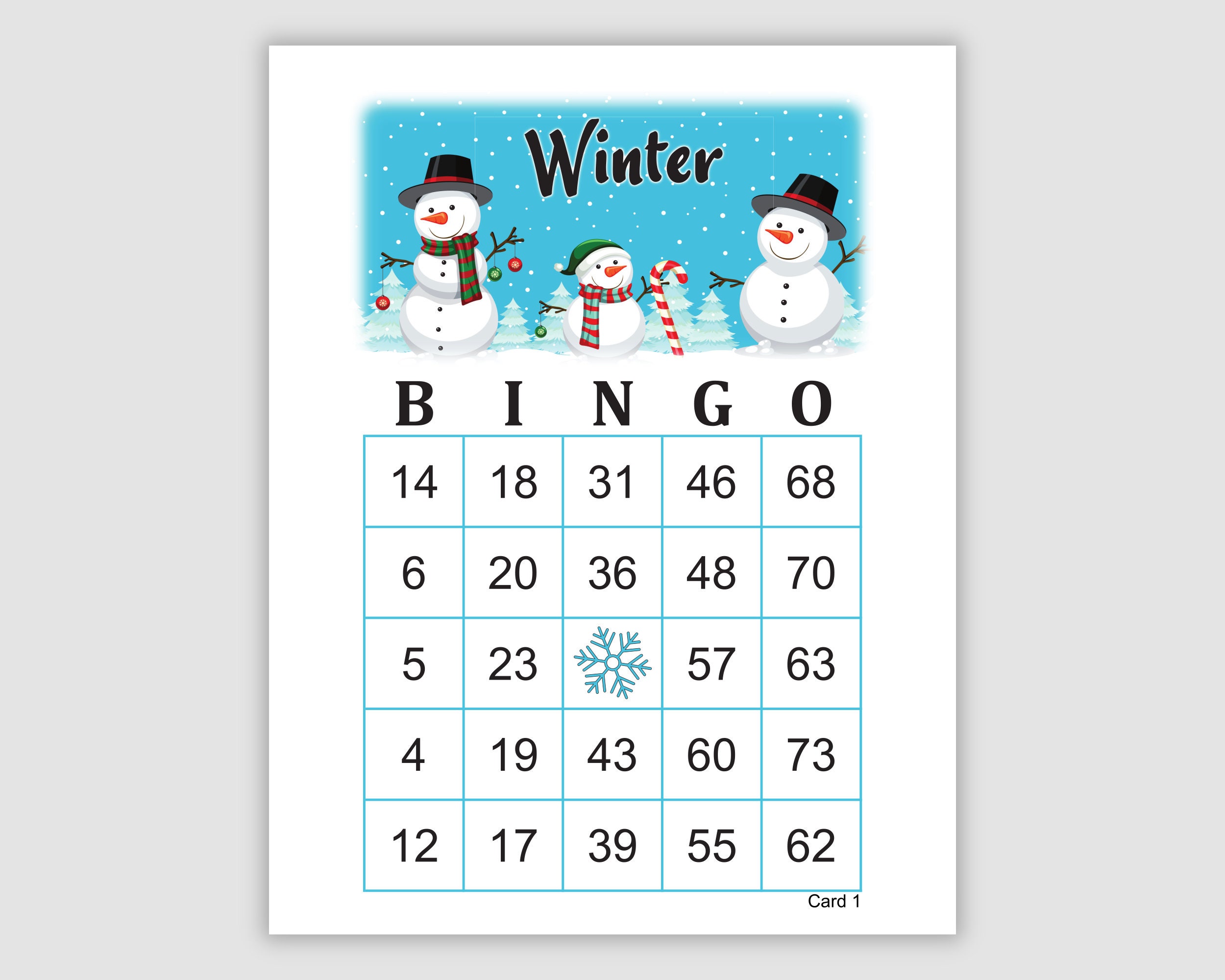 100 Winter Bingo Cards Pdf Download, 1 and 2 Per Page, Instant Printable Fun Party Game, Snowmen