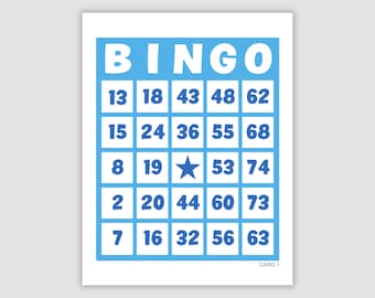 100 Printable Bingo Cards Pdf Download, 1, 2, and 4 Per Page, Fun Party Game, Blue