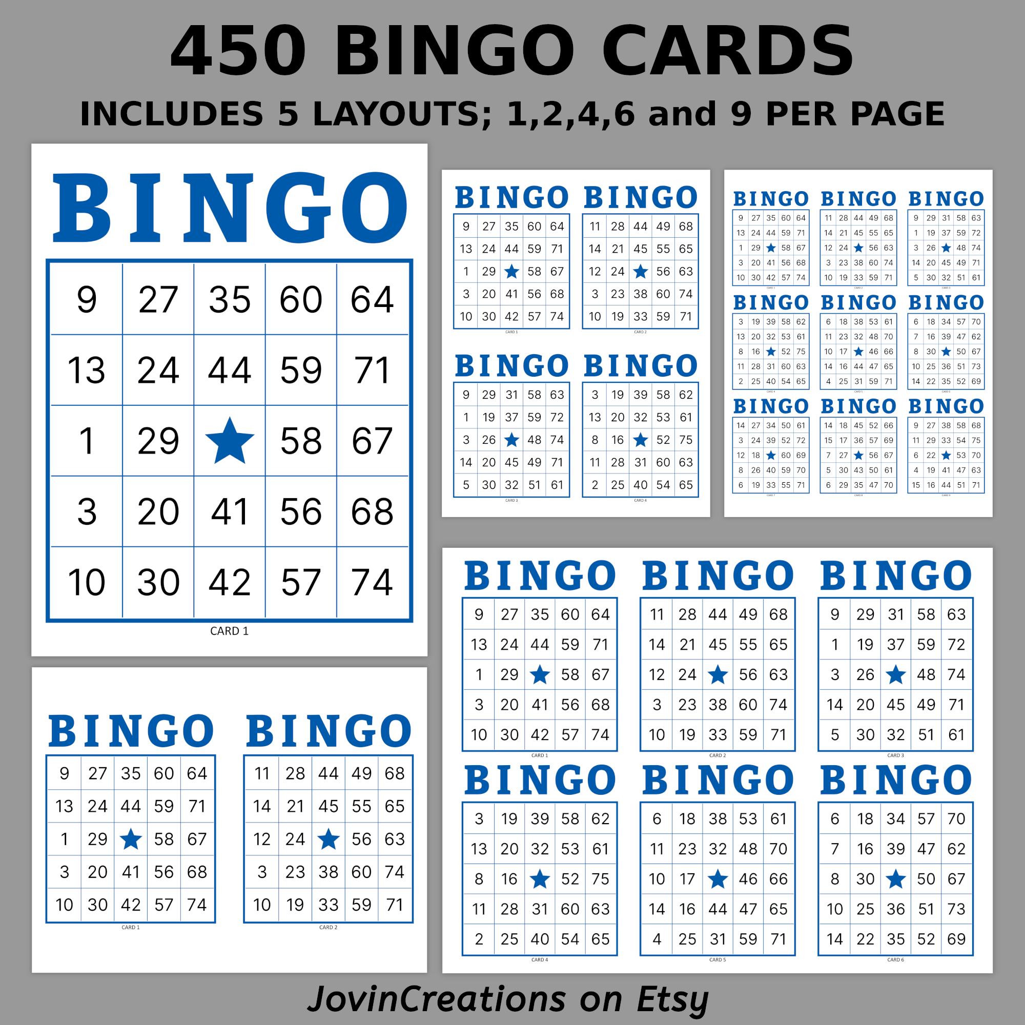 Printable Bingo Cards Pdf Download, 450 Cards to Print 1, 2, 4, 6