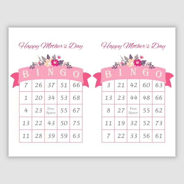 200 Mother's Day Bingo Cards Pdf Download, 2 Per Page, 75 call, Instant Printable Fun Party Game