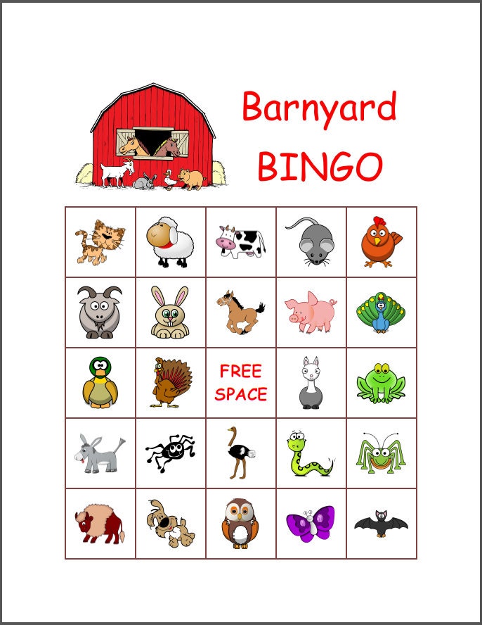 100 Barnyard Animal Themed Picture Bingo Cards Instant | Etsy