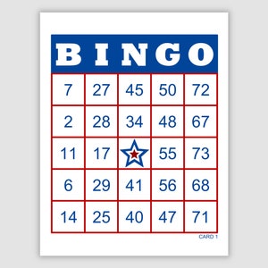 500 Bingo Cards Pdf Download, 1, 2, and 4 Per Page, Instant Printable Fun Party Game, Patriotic Red White and Blue Bingo Cards