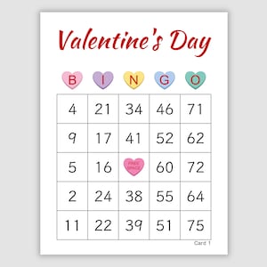 1000 Valentine's Day Bingo Cards Pdf Download, 1, 2, and 4 Per Page, Fun Printable Party Game, Candy Hearts, Conversation Hearts