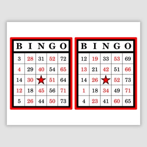 1000 Bingo Cards Pdf Download, 2 Per Page, Instant Printable Fun Party Game, red and black