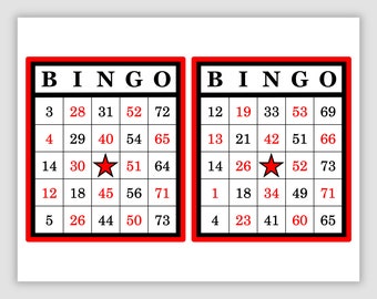 1000 Bingo Cards Pdf Download, 2 Per Page, Instant Printable Fun Party Game, red and black