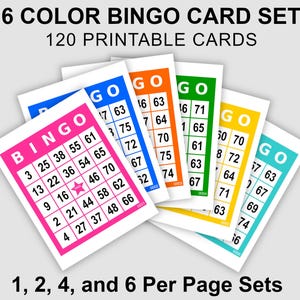 120 Bingo Cards Pdf Download, 1, 2, 4, and 6 Per Page, Instant Printable Fun Party Game, Colorful Bingo Cards for Summer, Spring, or Fiesta!
