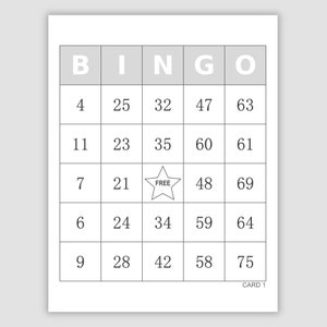 1000 Bingo Cards Pdf Download, 1 Per Page, Instant Printable Fun Party Game, Gray