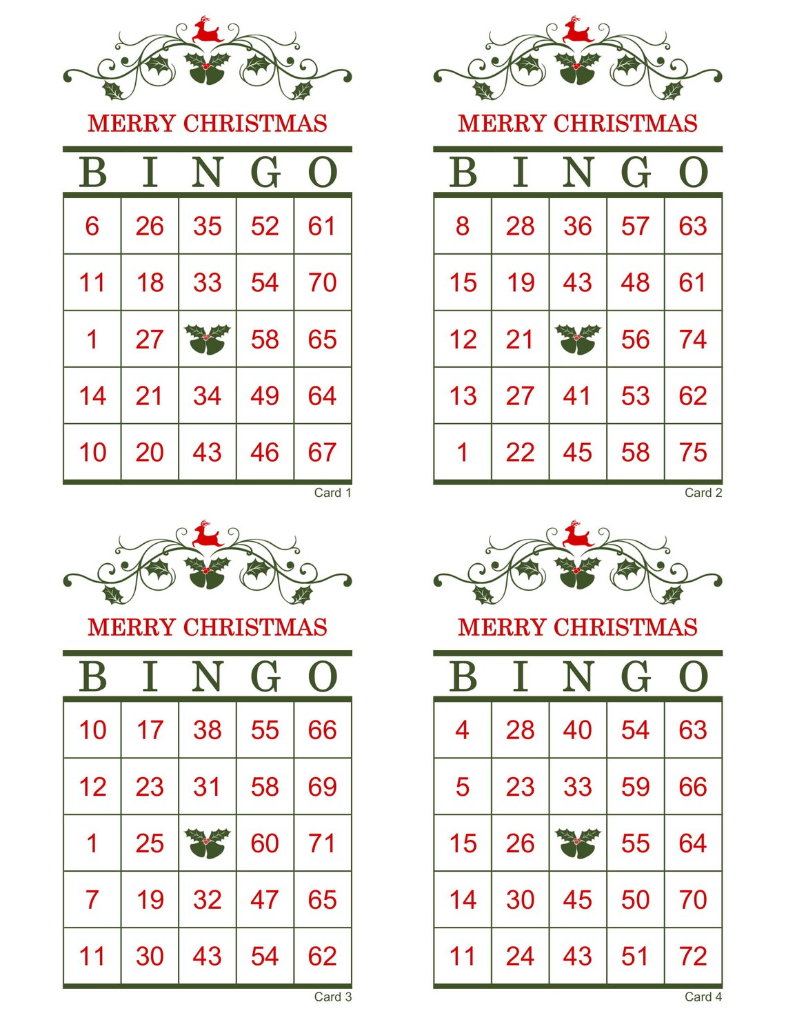 1000 Christmas Bingo Cards Pdf Download 4 per Page Instant - Etsy