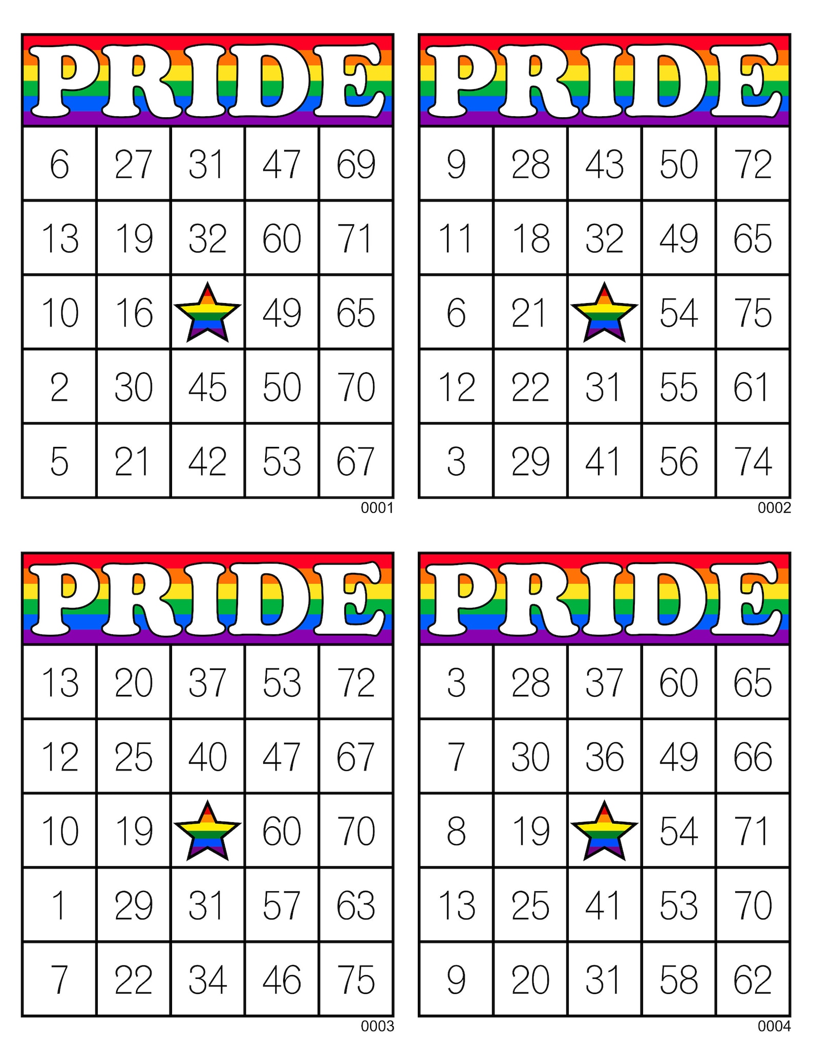 Pride Bingo Cards 1000 Cards 1 2 And 4 Per Page Files Etsy