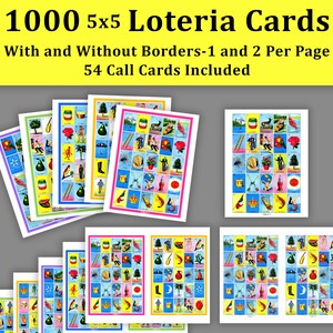 Loteria Cards 1000 Card PDF, 5x5 Grid, Printable Mexican Bingo Cards Virtual Mexican Lottery Cards Hispanic Heritage Month Party Game