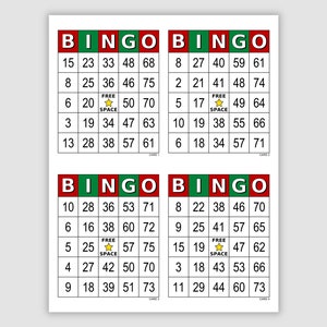 1000 Red and Green Bingo Cards, 1, 2, and 4 per Page, Pdf Download ...