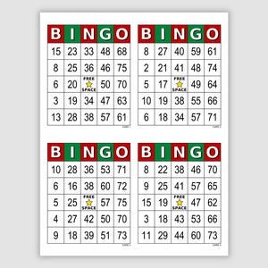 1000 Red and Green Bingo Cards, 1, 2, and 4 Per Page, Pdf Download, Instant Printable Fun Christmas or Holiday Party Game, Jumbo Large Print