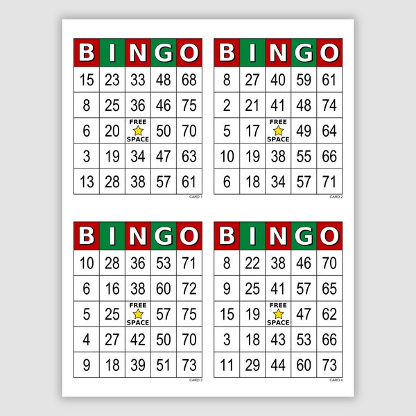 1000 Red and Green Bingo Cards, 1, 2, and 4 Per Page, Pdf Download, Instant Printable Fun Christmas or Holiday Party Game, Jumbo Large Print