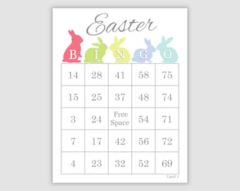 500 Easter Bingo Cards Pdf Download, 1 ,2, and 4 Per Page, 75 Call, Instant Printable Fun Easter Party Game, Bunny Rabbits