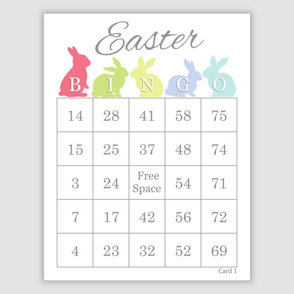 500 Easter Bingo Cards Pdf Download, 1 ,2, and 4 Per Page, 75 Call, Instant Printable Fun Easter Party Game, Bunny Rabbits