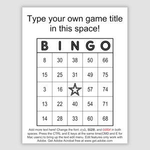 1000 Card Editable Bingo Template, 75 Call, Top and Bottom Text Edits