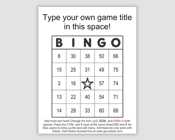 Bingo Template - Fill Online, Printable, Fillable, Blank