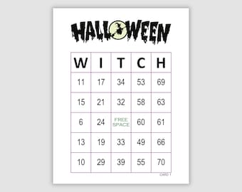 200 Bingo Cards Pdf Download, 1 and 2 Per Page, Instant Printable Fun Halloween Party Game, Witch