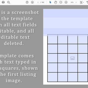 May include: A blank template with a grid of 36 squares. The squares are outlined in black and have a light blue background. The template is 8.50 inches by 11.00 inches.