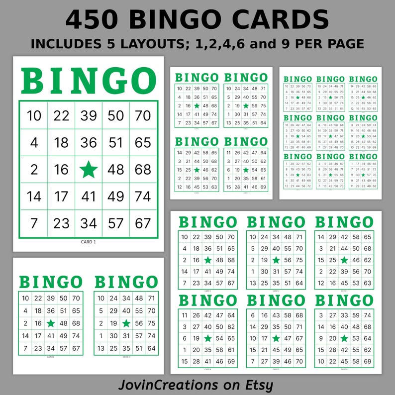 Printable Bingo Cards Pdf Download, 450 Cards to Print 1, 2, 4, 6 or 9 ...