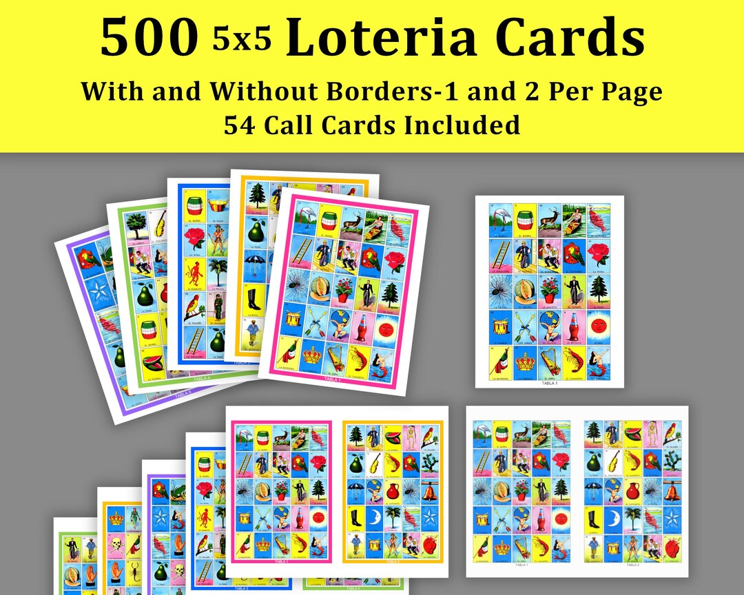 Loteria Cards 500 Card PDF, 5x5, Printable Bingo Cards Loteria Card Printable Print Loteria ...