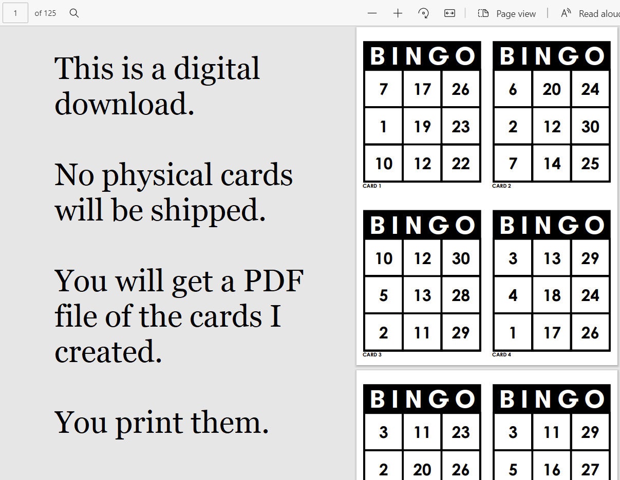 Large Print Bingo Cards 500 Cards 30 Call 3 X 3 Grid - Etsy