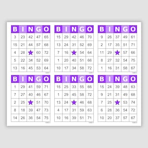 1200 Bingo Cards Pdf Download, 1, 2, 4, and 6 Per Page, Instant Printable Fun Party Game, Simple Colorful, Large Print Bingo, Purple