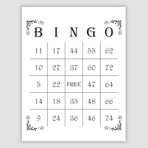 1000 Bingo Cards Pdf Download, 1 Per Page, Instant Printable Fun Party Game, Flourished