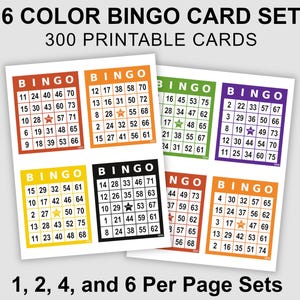 300 Bingo Cards Pdf Download, 1, 2, 4, and 6 Per Page, Instant Printable Fun Party Game, Colorful Cards for Fall, Halloween, or a Fiesta!